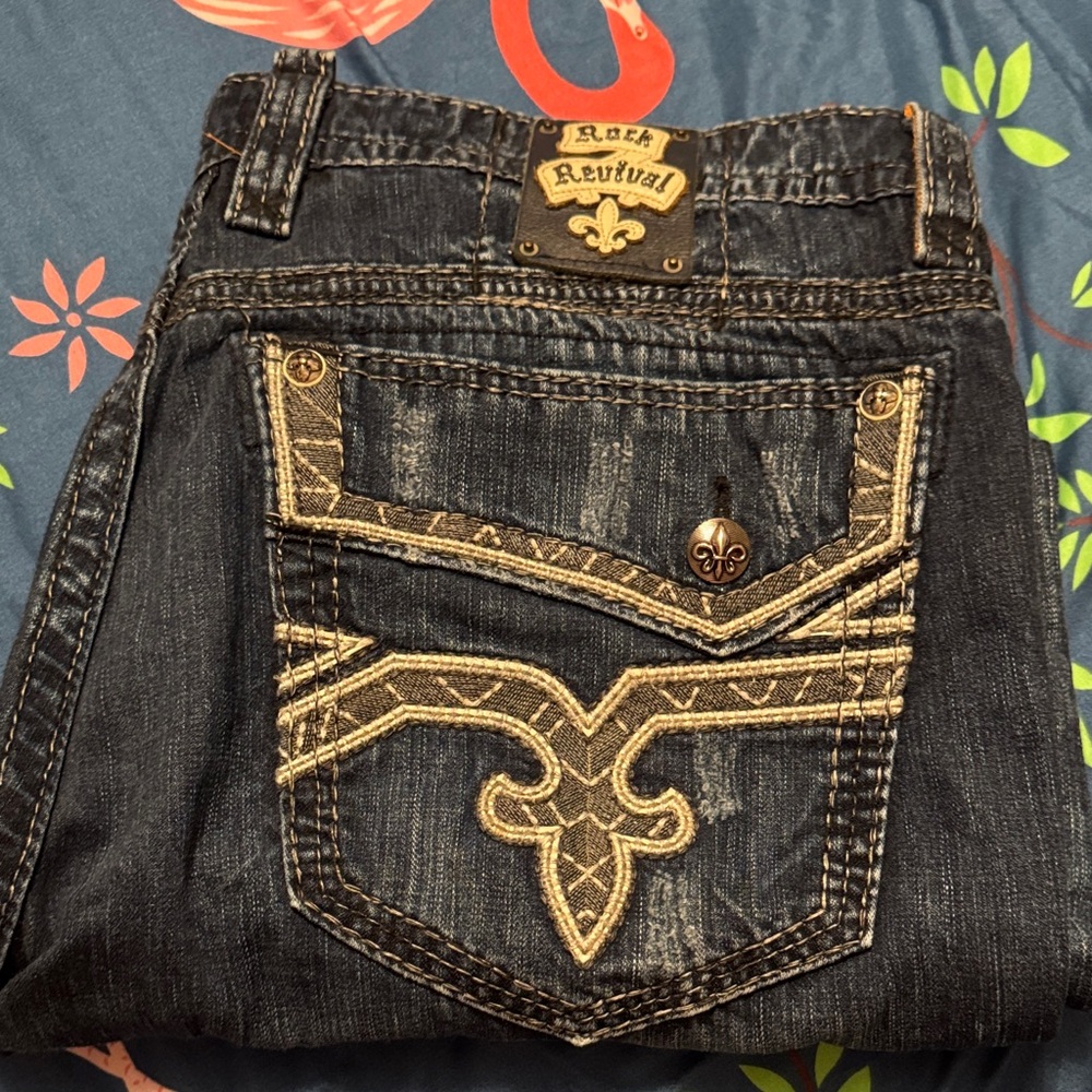 Rock Revival Dark Denim with Gold Embroidery